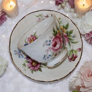 John Ansley Floral Sprays Porcelain Teacup and Saucer Set